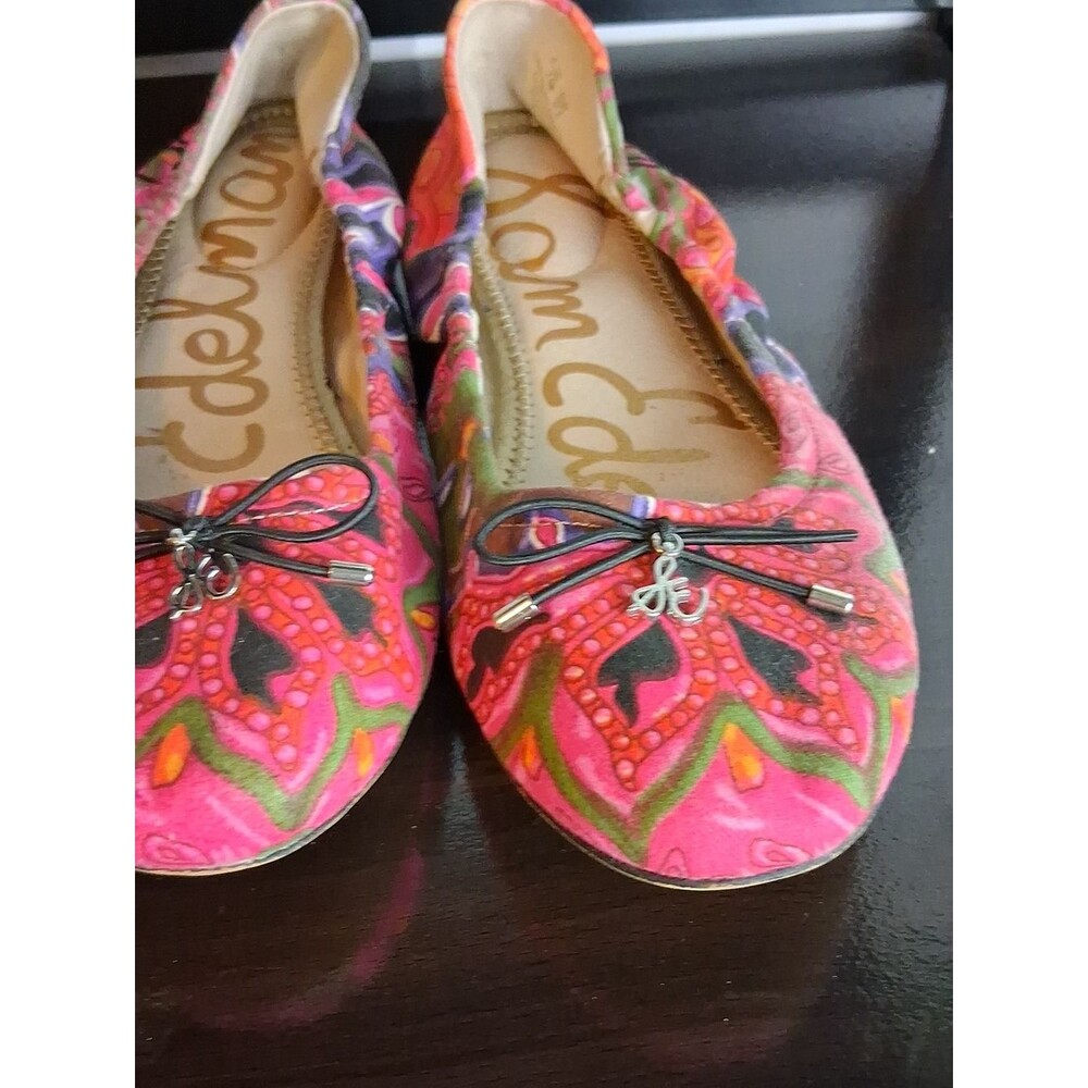 Sam Edelman Pink Multicolor Paisley Ballet Flats with Bow